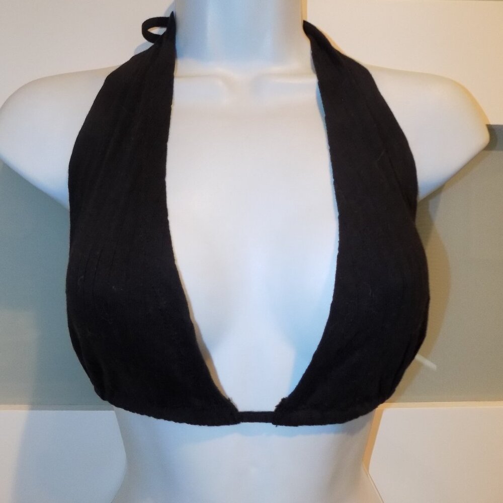 Shein Black Ribbed Halter Triangle Top Size L (8/10) Women's NWOT